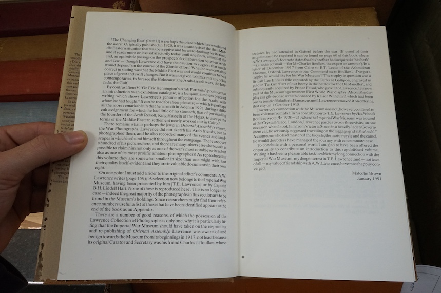 Lawrence, T.E - 9 works - Seven Pillars of Wisdom, 1935, a further copy, 10th impression, 1937, another with d/j, 1941, and another copy, in 2 vols, in d/j’s, 1939; Revolt in the Dessert, 1927, (2 copies); Oriental Assem